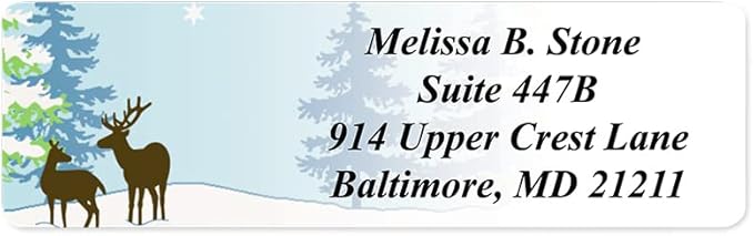 Festive Deer Designer Rolled Address Labels with Elegant Plastic Dispenser