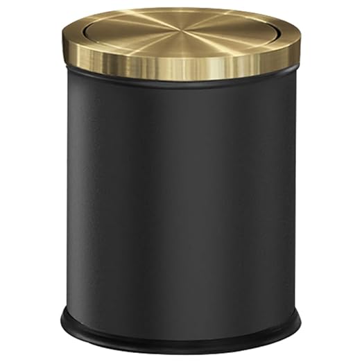 4GAL Bathroom Trash Can with Lid, Small Trash Can with Bronze lid,Black and Gold Waste Basket for Bathroom,Kitchen,Living Room,Hotel,Office (Black)