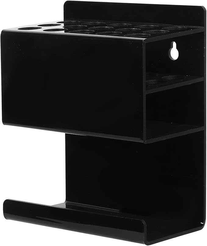 MyGift Wall Mounted Black Premium Acrylic Dry Erase Marker and Eraser Holder Rack with 15 Round Slots and Storage Ledge, Meeting Room Classroom Dorm Office or Home Whiteboard Accessory Rack