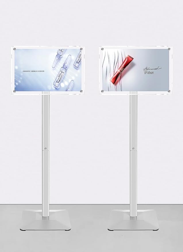 DISPLAYSWORKER Adjustable Heavy Duty Pedestal Acrylic Sign holder floor Stand,sign stand poster stand ,Standing Floor for 11 x 17 inch,Silver (silver, acrylic frame 11-x-17-inch)