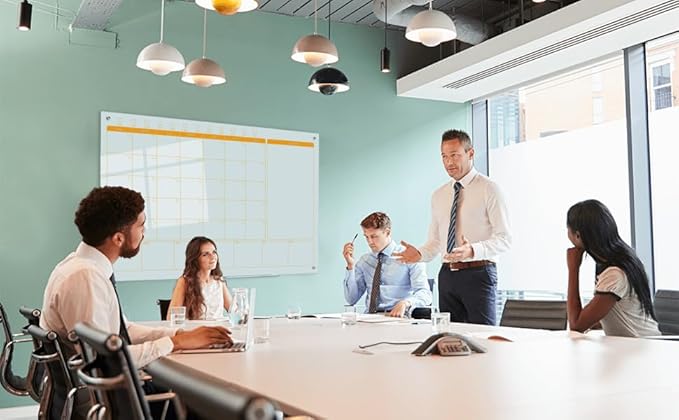 Magnetic Glass Planner Writeboard 36"X48" Monthly/Weekly 3 in 1 Calendar Premium Tempered Glass Dry Erase Boards Frameless Wall Mounted (White)