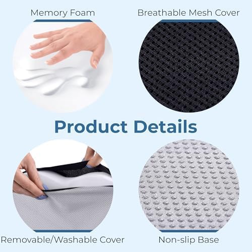 5 STARS UNITED Seat Cushion for Tailbone Pain Relief ā Memory Foam Lifting Pillow for Coccyx, Hemorrhoid, Sciatica & Post-Surgery Recovery ā Wheelchair, Car, Desk, Gaming & Office Chairs, Arctic Black