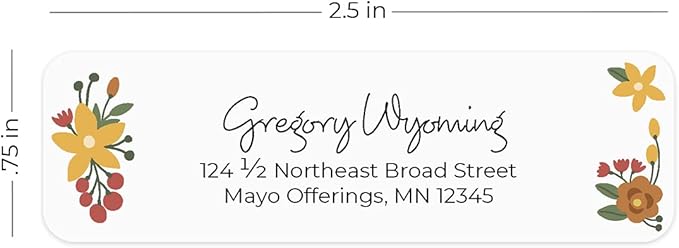 Retro Floral Rolled Address Labels/Roll of 500 Personalized Return Address Labels/Designer Return Address Stickers in Elegant Plastic Dispenser