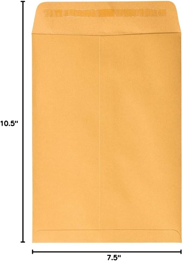 JAM PAPER 7 1/2 x 10 1/2 Open End Catalog Envelopes with Peel and Seal Closure - Brown Kraft Manila - 50/Pack