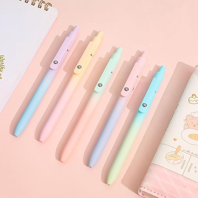 Gel Pens, 5Pcs Smooth Writing Medium Point 0.7mm Pens for Journaling, Black Ink Cute Stationary Office Desk Accessories, Aesthetic School Office Supplies for Women (5Pcs Gradient-Black Ink)