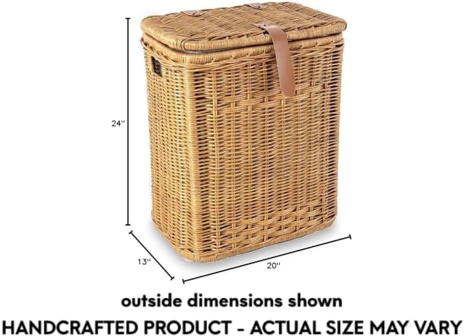 The Basket Lady Divided Wicker Recycling Basket with Removable Metal Liner, 20 in L x 13 in W x 24 in H, Antique Walnut Brown