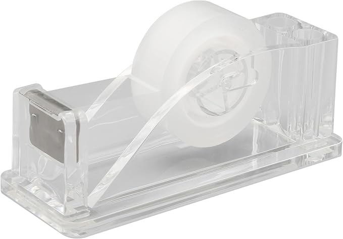 QILIMA Transparent Acrylic Tape Dispenser, Clear Tapes and Refillable Dispensers, Desktop Tape Dispenser Acrylic for Home,Tape Cutter Holder Fits Standard Tape Rolls, Office and School