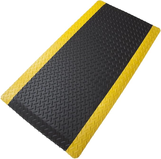 Rhino Mats, American Classic Diamond Anti-Fatigue Mats, Industrial Ergonomic Comfort Standing Mat for Work, Home, Garage, Office, Kitchen or Anywhere (Black/Yellow 1" Thick, 4 FT. x 12 FT.)
