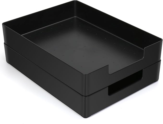 Letter-Size Tray, 2PCS Plastic Stackable A4 Paper Tray, Desk Drawer Organizer, Multi-use Large Storage Basket for Office Home Supplies,13 x 9.6 inch