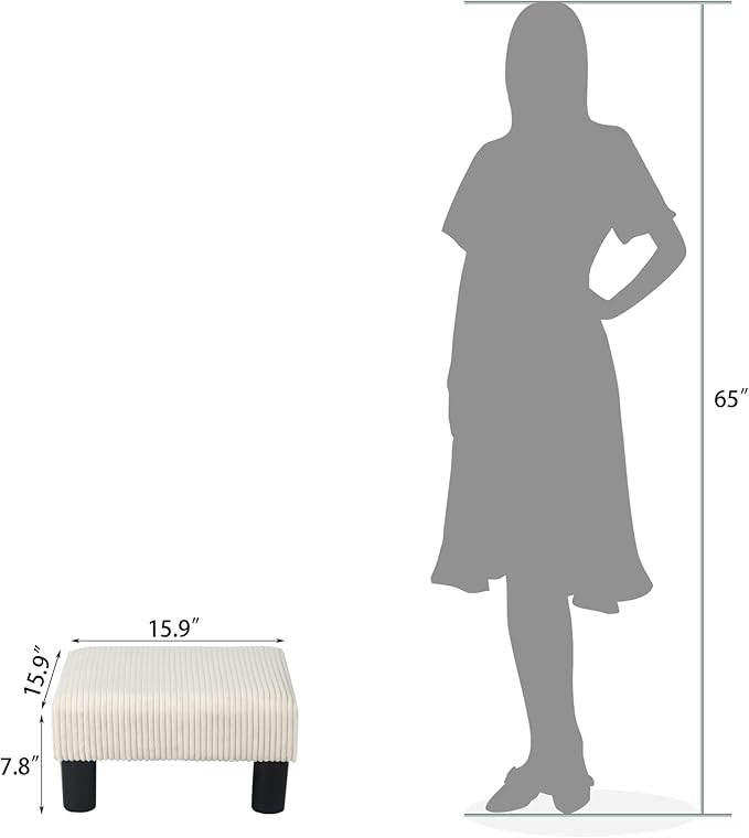 Joveco Small Foot Stool Ottoman, Corduroy Square Footstool Upholstered Footrest Foot Rest for Chair, Under Desk, Office, Living Room, Thick Stripes White