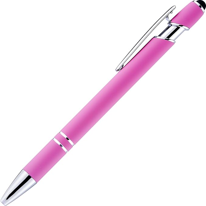 LINFANC 12 Pack Pink Ballpoint Pen with Stylus Tip, 1.0 mm Black Ink Smooth Writing Pens, Metal Stylus Pens for Touch Screens