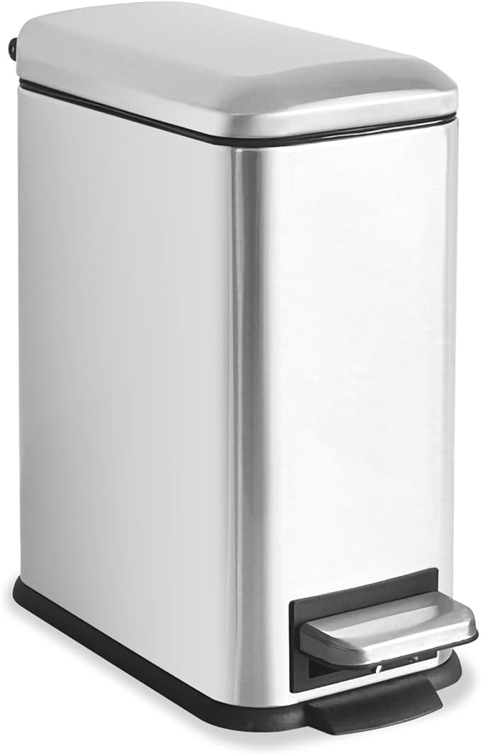 Bathroom Trash Can with Lid,5L/1.3 Gallon Trash Can with Removable Liner Bucket, Small Garbage can for Bathroom,Bedroom,Home Office,Silver