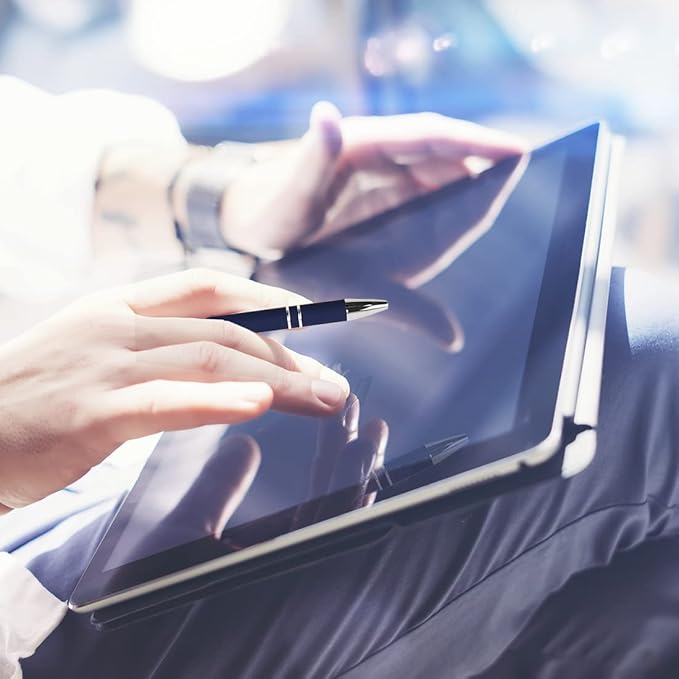 Ballpoint Pen with Stylus Tip, Soft Touch Click Metal Pen, 1.0mm Medium Point, Black Ink, 12 Count(Dark Blue)