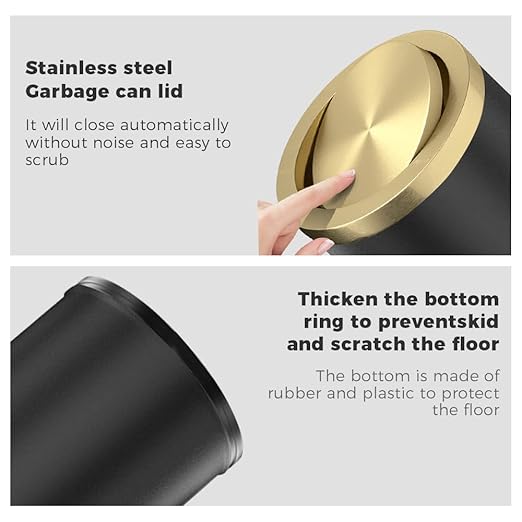 4GAL Bathroom Trash Can with Lid, Small Trash Can with Bronze lid,Black and Gold Waste Basket for Bathroom,Kitchen,Living Room,Hotel,Office (Black)