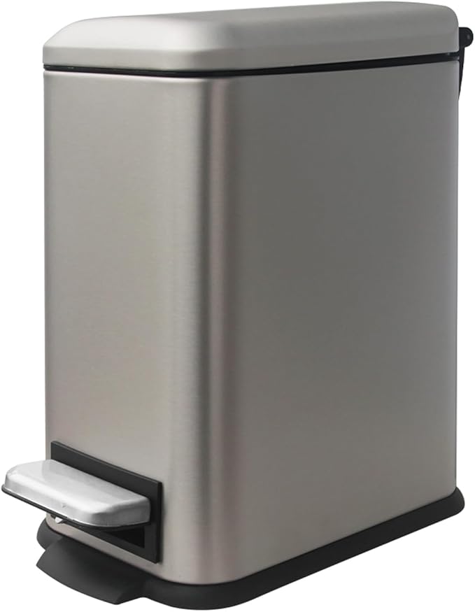 Bathroom Trash Can with Lid,5 Liter / 1.3 Gallon Small Trash Can with Removable Liner, Soft Close lid & Step Pedal, Stainless Steel Trash Bin for Bathroom,Bedroom,Home Office, Kohler Grey