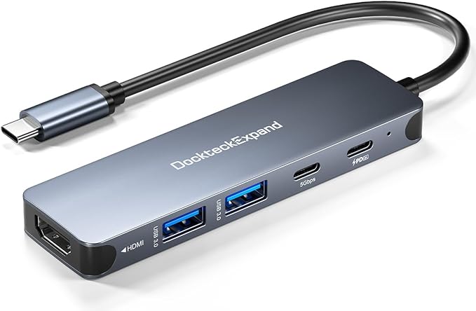 USB-C Hub 5-in-1 with 4K HDMI, 100W Power Delivery, 5Gbps USB-C Data Port and 2 5Gbps USB-A Data Ports for MacBook Pro/Air, iPad Pro/Air, Dell XPS