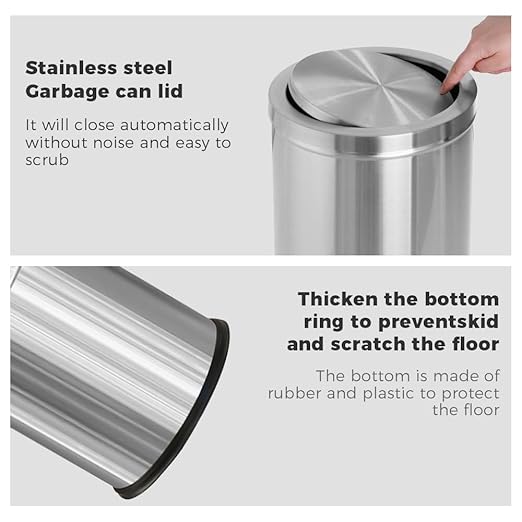 15L/4GAL Silver Stainless Steel Bathroom Garbage can, Bathroom Trash Can with Flipping Lid,Brushed Nickel Gaebage Can for Bedroom,Living Room,Office,Hotel,Shop,Restaurant (15L-Silver)