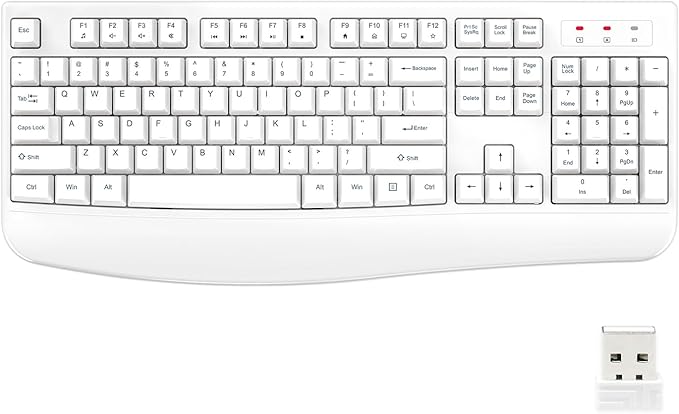 EDJO Wireless Keyboard, 2.4G Ergonomic Full Size Wireless Computer Keyboard with Wrist Rest for Windows, Mac OS Desktop/Laptop/PC(White)
