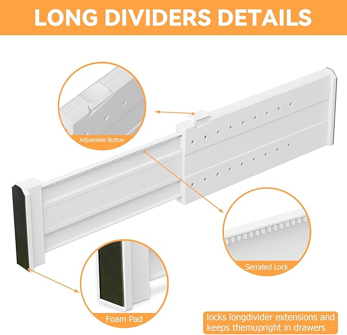 REBECAT 12 Pack Drawer Dividers for Clothes Adjustable Drawer Dividers 4" High Expandable from 11"-17" for Dresser Baby Clothes Bathroom Bedroom Kitchen and Office Storage,White