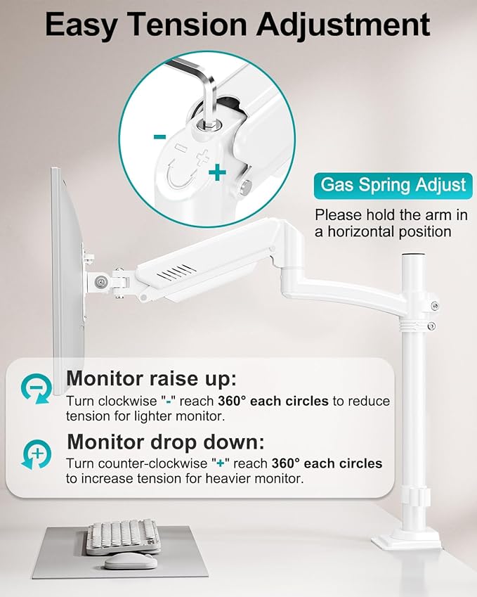 Dual Monitor Stand for Desk, Taller Monitor Arms for 2 Screens up to 32 inch, Ergonomic Adjustable Gas Spring Double Computer Monitor Mount, Holds 4.4-22lbs, VESA 75/100mm, White, Freelift