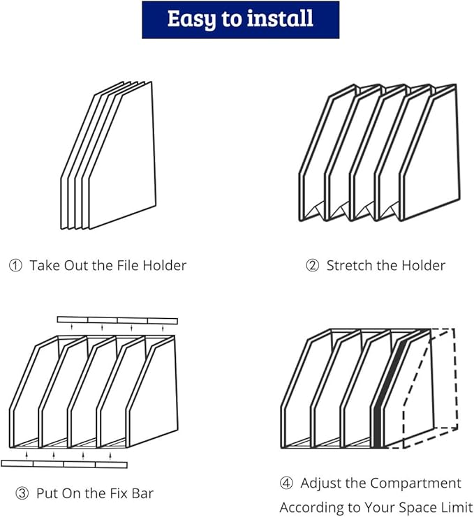 Lemical Magazine Holder 4 Vertical Compartments Collapsible Magazine File Holder Space Saving Rack Home Kitchen Desk Organizer No Need Assemble Gray