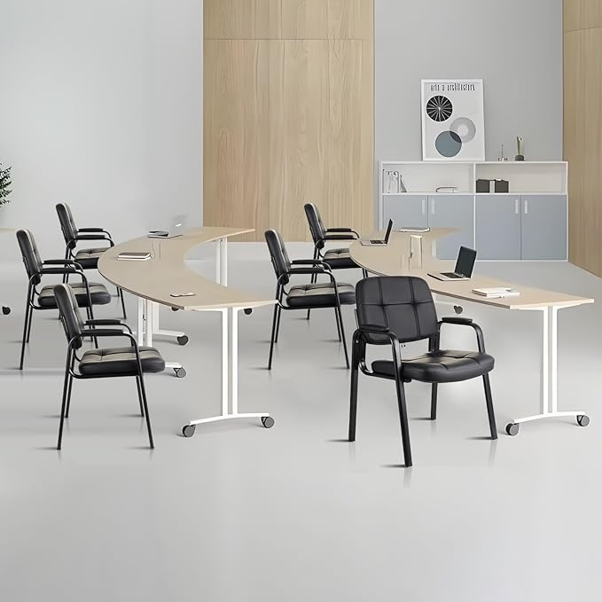 CLATINA Waiting Room Guest Chair with Bonded Leather Padded Arm Rest for Office Reception and Conference Desk Black
