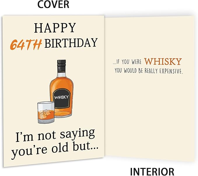 Funny 64th Birthday Card, Best 64th Birthday Gifts for Women Men, Happy 64th Birthday Decorations for Woman Man, Whiskey 64 Year Old Bday Decor Card