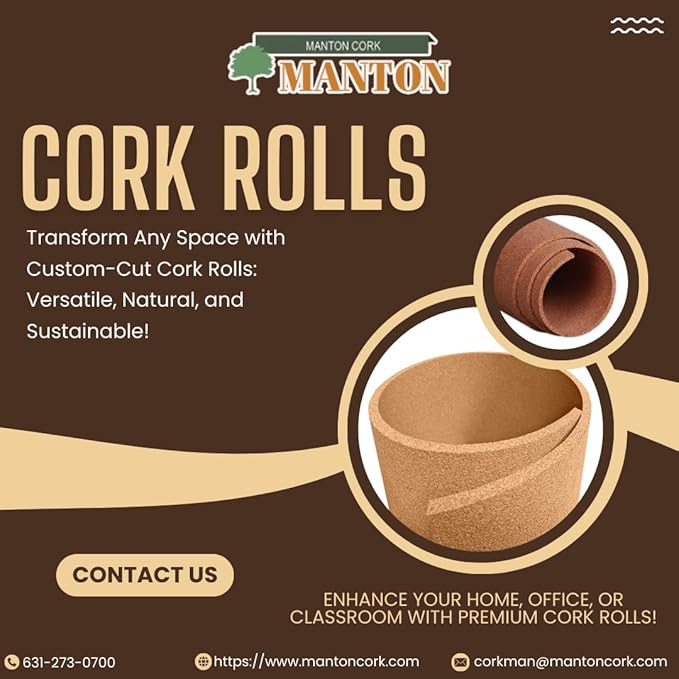 Manton Cork Premium Cork Roll - 4' x 8' x 1/4", 100% Natural Facing Grade Material for Bulletin Boards, Decorative Photo and Message Push Pin Displays - Perfect for Home, School, and Office