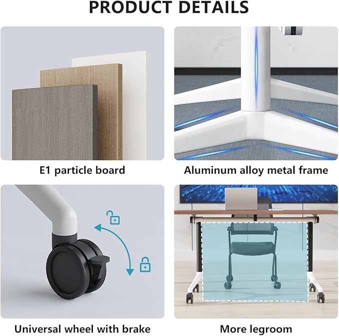 Conference Room Table, Folding Conference Tables,Thicken Grey Tabletop,Flip Top Wooden Seminar Meeting Room Table for Conference Room Offices (8, Grey, 55.1”)