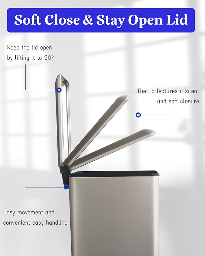 Bathroom Trash Can with Lid,5 Liter / 1.3 Gallon Small Trash Can with Removable Liner, Soft Close lid & Step Pedal, Stainless Steel Trash Bin for Bathroom,Bedroom,Home Office, Kohler Grey