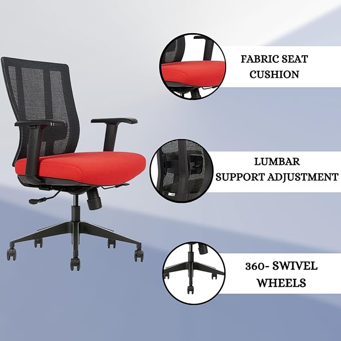 Bitchair Ergonomic Mesh Conference Room Chair - Adjustable Lumbar Support Computer Desk Chair Height Adjustable Arms - Seat Depth Adjustable Executive Office Chair - Black (Red) (Pack of 1)