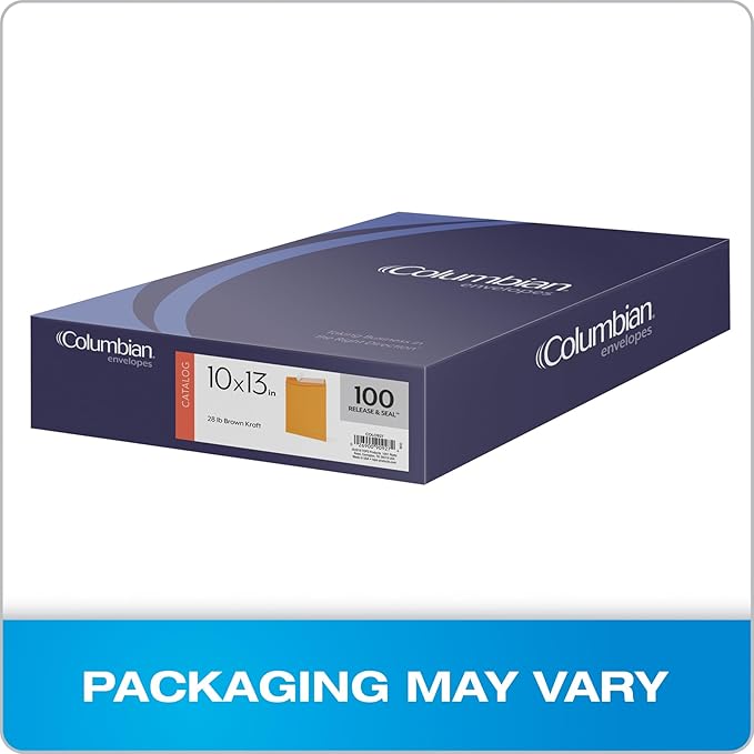 Columbian 10 x 13 Catalog Envelopes with Self Seal Closure, 28 lb Brown Kraft, for Mailing Flat Letter Size Documents or Photos, 100 Per Box (COLO335)