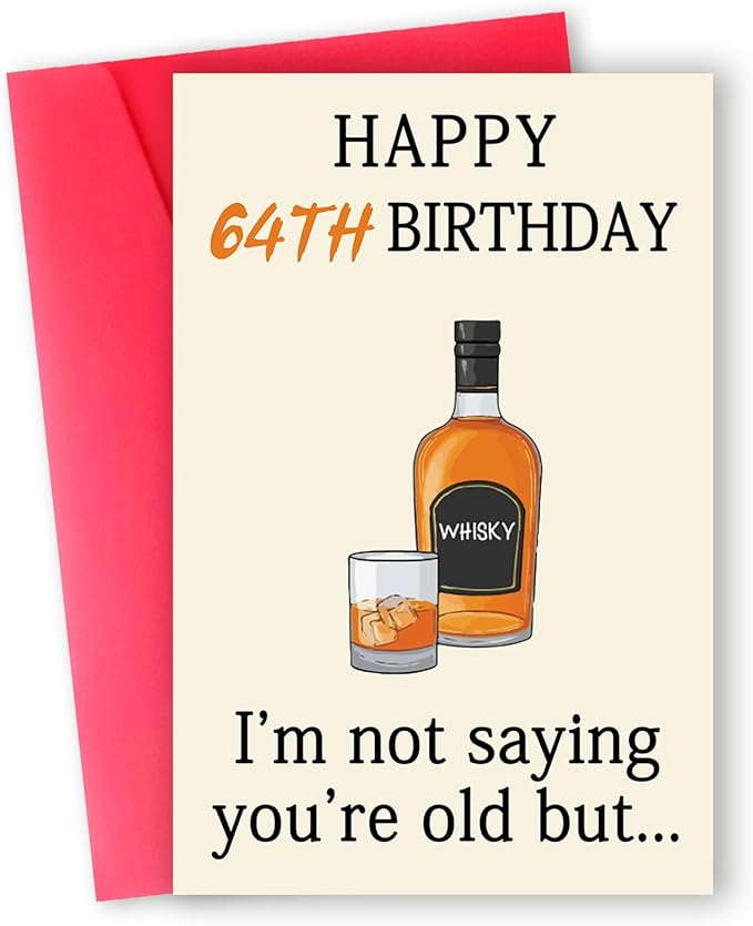Funny 64th Birthday Card, Best 64th Birthday Gifts for Women Men, Happy 64th Birthday Decorations for Woman Man, Whiskey 64 Year Old Bday Decor Card
