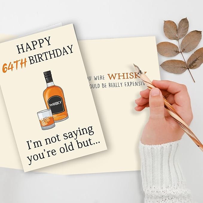 Funny 64th Birthday Card, Best 64th Birthday Gifts for Women Men, Happy 64th Birthday Decorations for Woman Man, Whiskey 64 Year Old Bday Decor Card