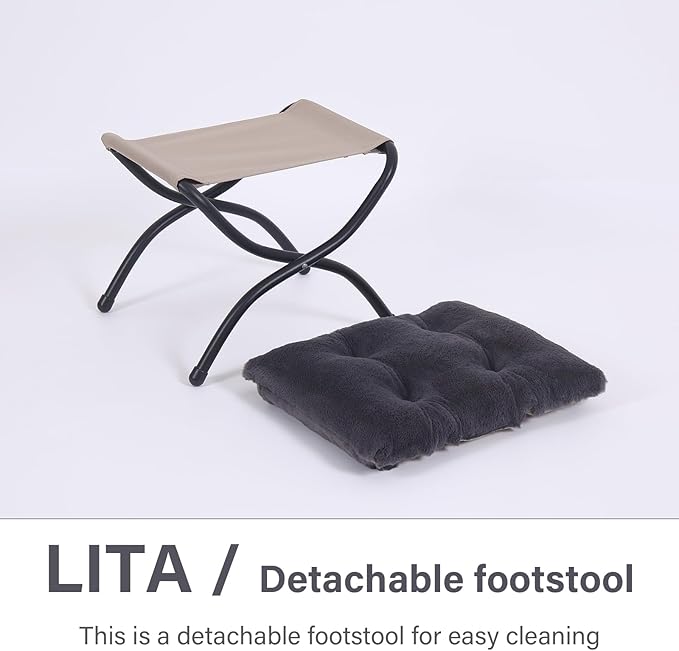 LITA Folding Upholstered Footrest Stool, Modern Small Portable Accent Ottoman with Detachable Thick Cotton Cushion Padded Sofa Stool with Metal Frame for Lazy Chair, Living Room & Bedroom