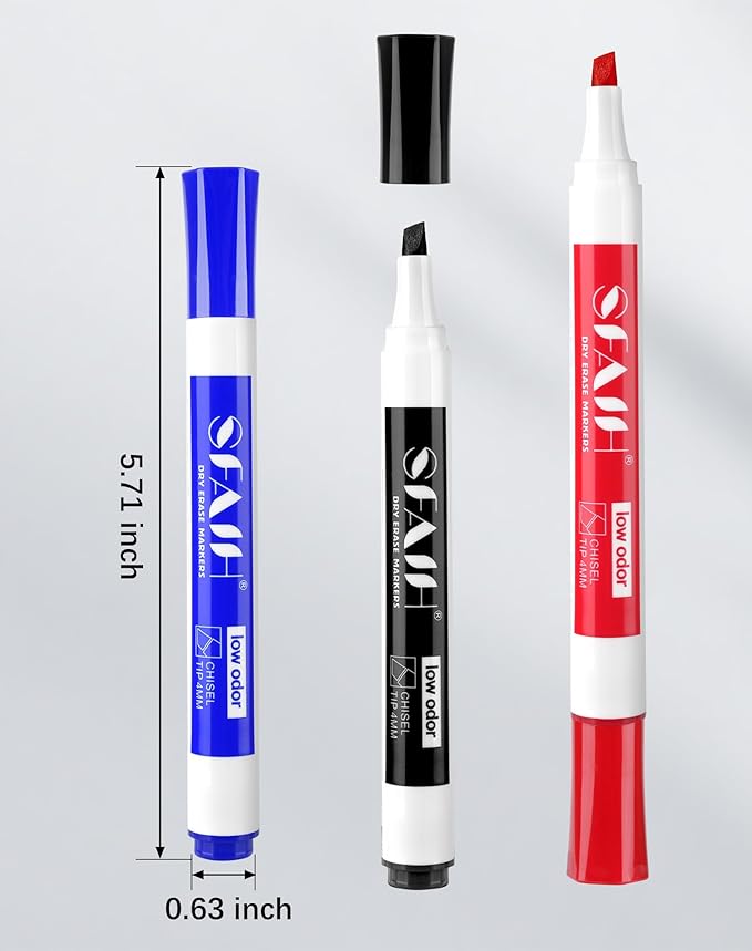 SFAIH Dry Erase Markers Chisel Tip with Magnetic Whiteboard Eraser, 48 Bulk 12 Assorted Colors White Board Markers for Teachers, Versatile Lines, 1s Quickly Dry, Perfect for Classroom and Office