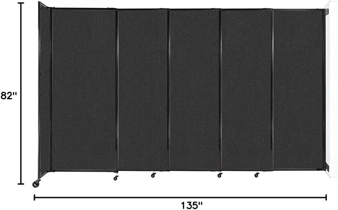 Wall-Mounted Sliding StraightWall Room Divider | Adjustable Widths | Locking Wheels | Room Separator | Up to 11'3" Wide x 6'10" Tall Black Fabric Panels