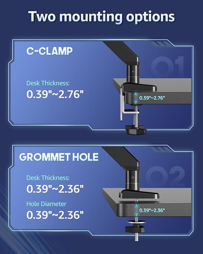 MOUNTUP Heavy Duty Single Monitor Arm for 42 40 39 34 32 27Inch Screens, Monitor Stand for Desk Supports 4.4-33 lbs, Height Adjustable Ultrawide Monitors Mount with C-Clamp & Grommet Base