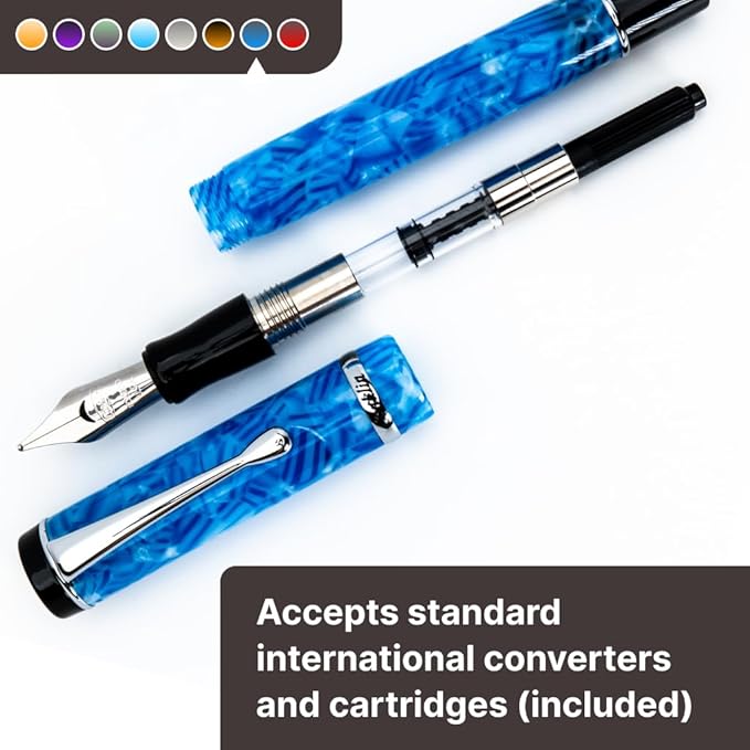 Conklin Duragraph Fountain Pen Ice Blue - Extra Fine Nib, Precision Writing Instrument with Cool Blue Finish