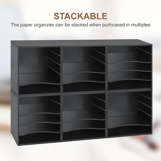 Paper Organzier Wood Desktop Organizer Storage Letter Tray File Sorter with Adjustable Shelves for Home Office