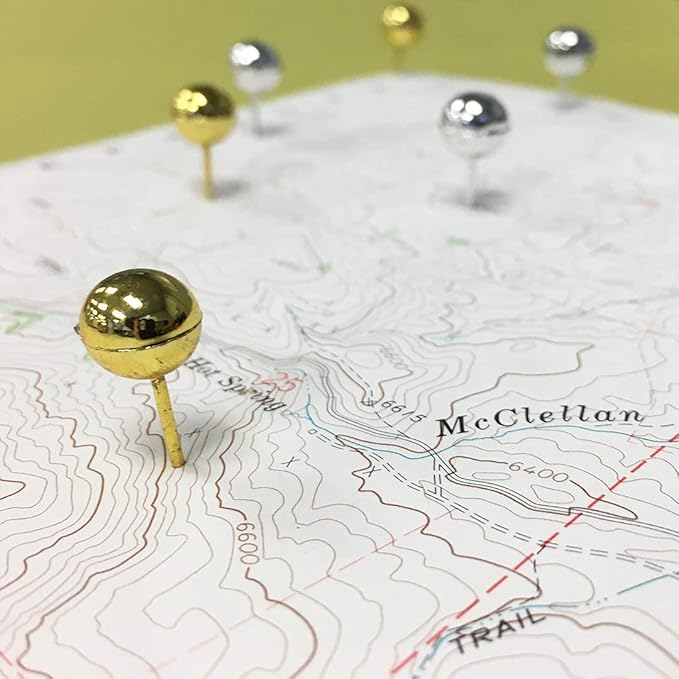 JAM PAPER Colorful Push Pins - Round Head Map Thumb Tacks - Gold Pushpins - 100/Pack