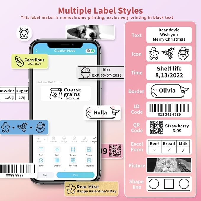 Phomemo Label Maker Machine, D30 Portable Handheld Bluetooth Mini Label Maker Printer, Multiple Templates for Smartphone Thermal Small Label Maker Rechargeable Easy to Use for Home Office School
