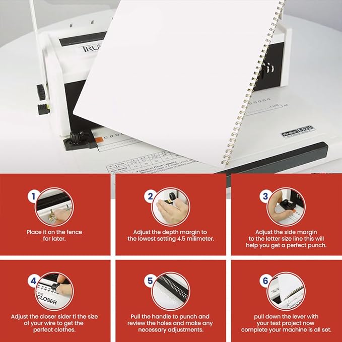 TruBind Manual Wire Binding Machine | 22 Sheet Punch Capacity | Bind up to 120 Sheets | 34 Fully Disengageable Dies | 3:1 Pitch | 2-Year Warranty