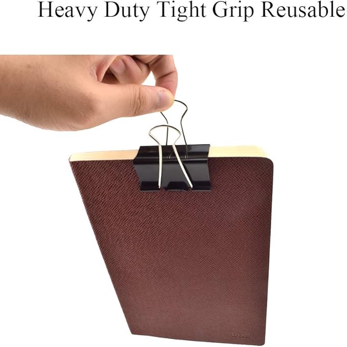 HAHIYO Binder Clips Paper Clamps Spring Steel Sturdy Large 1.97 inches Width 0.74 Inch Capacity No Sharp Edges Heavy Duty Tight Grip Reusable Black Metal Bright Finish for Home Office School 17 Pack