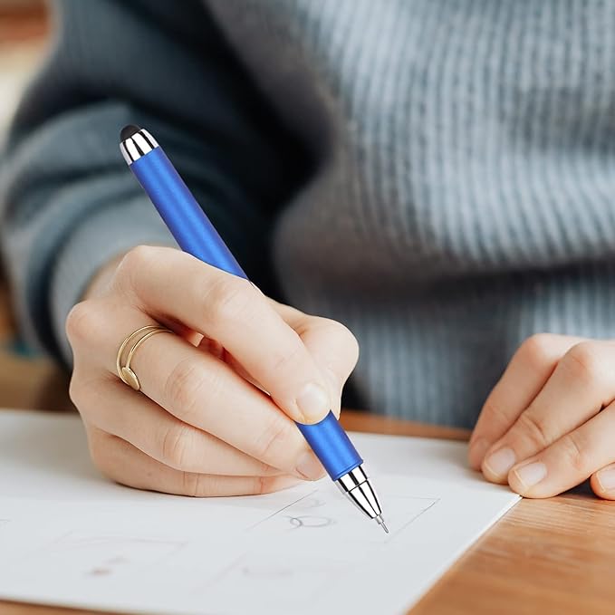 Gel Ink Rollerball Stylus Pen - 18 Pack,0.38mm Gel Pen Extra Fine Point,2 in 1 Capacitive Stylus Pen,Blue Ink,Writing Smoothly for Office,Business,Gift,Metal Silver Clip