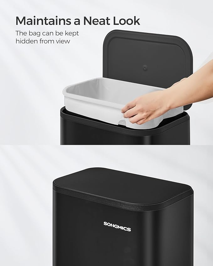 SONGMICS Kitchen Trash Can, 5.2-Gallon (20L) Garbage Can with Lid, Stainless Steel, Soft Close and Stays Open, Inner Bucket, Wide Non-Slip Pedal, Ink Black ULTB542B20