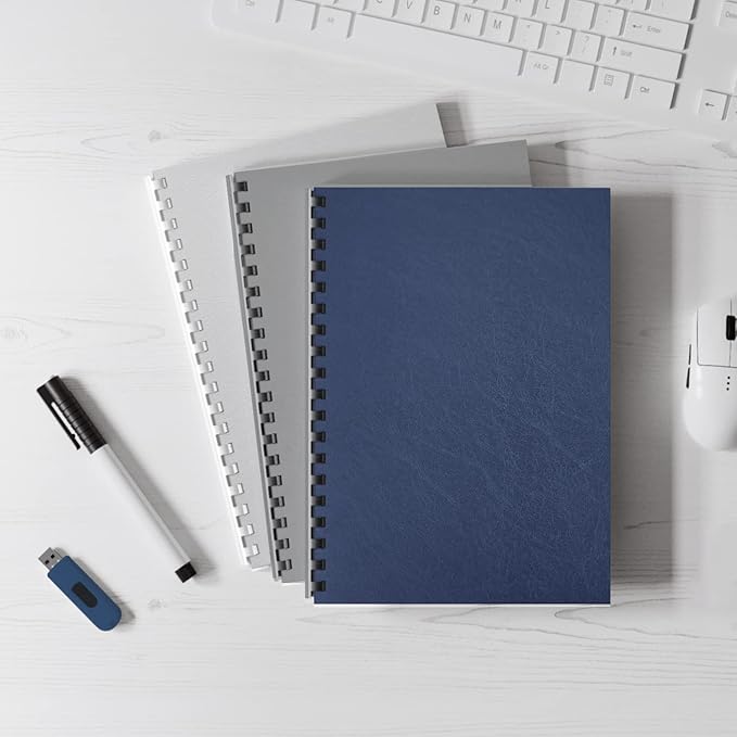 Binditek 100 Pack 16 Mil Leather-Textured Heavyduty Polycovers, Letter Size, Plastic Binding Presentation Covers, 8-1/2 x 11", Square Corners, Unpunched, Navy, Office Supplies