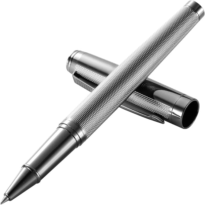 Rollerball Pen for Men Women Luxury Metal Executive Pens Home Office Use with 2 Extra Refills Black Ink 0.7mm G2(gray)