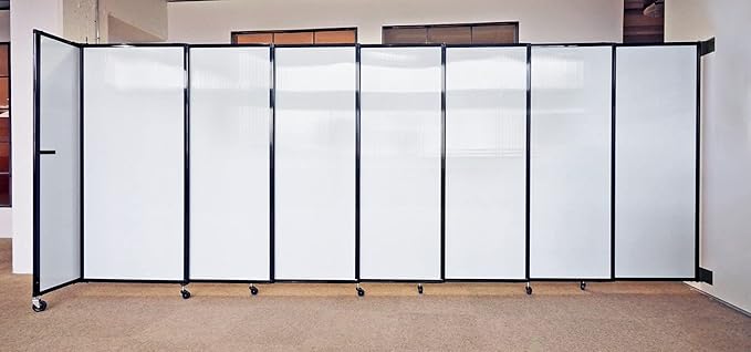 Wall-Mounted Sliding StraightWall Room Divider | Adjustable Widths | Locking Wheels | Room Separator | Up to 7'2" Wide x 6'10" Tall Cloud Gray Fabric Panels