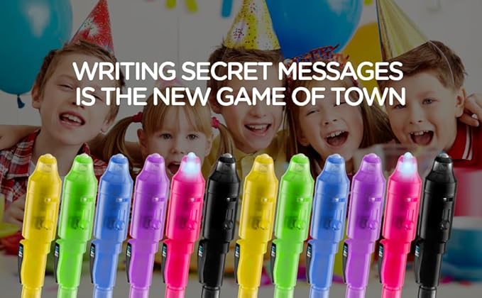 Personalized Invisible Disappearing Ink Pen Marker Pack, Custom Secret Spy Message Writer with UV Light, Fun for Kids Party Favors Gifts and Stock Stuffers, 12 Pack, Black